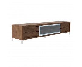 Hnědý dřevěný TV stolek Vita Naturale s chromovými nožičkami 238cm