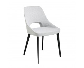 Designová jídelní židle Vita Naturale s šedým textilním čalouněním a matnými černými nožičkami z oceli