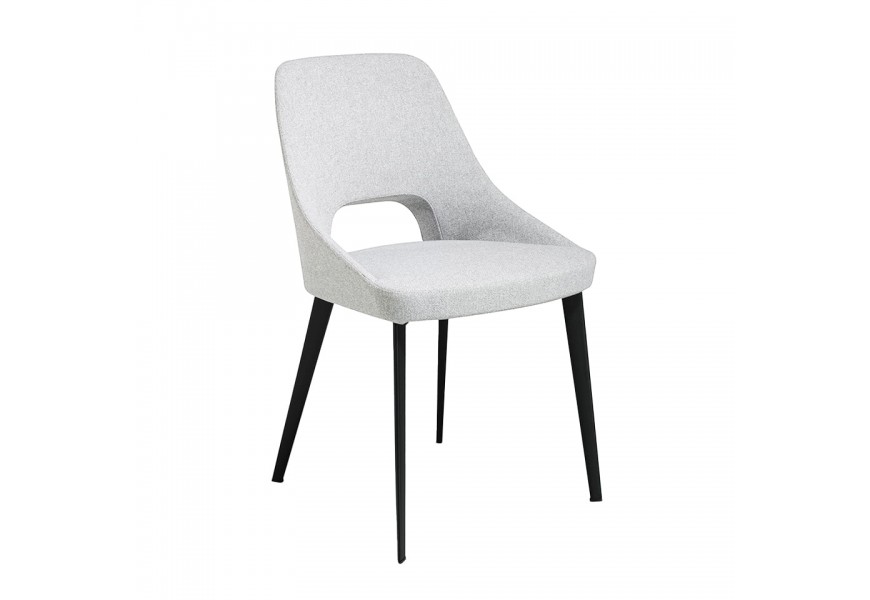 Designová jídelní židle Vita Naturale s šedým textilním čalouněním a matnými černými nožičkami z oceli