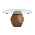 Masivní jídelní stůl Vita Naturale s futuristickou podstavou v avantgardním stylu a skleněnou vrchní deskou