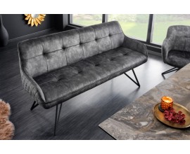 Designová lavice Dunelon s tmavě šedým sametovým potahem a černýma nohama z kovu 160cm