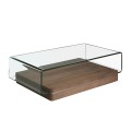 Luxusní moderní konferenční stolek Vita Naturale z tvrzeného skla s dřevěnou dýhovanou podstavou