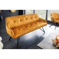 Retro stylová lavice Dunelon se žlutým sametovým čalouněním a černými kovovými nožičkami 160cm