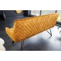 Retro stylová lavice Dunelon se žlutým sametovým čalouněním a černými kovovými nožičkami 160cm