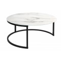 Art deco mramorový kulatý konferenční stolek Soleil bílé barvy s černými kovovými nožičkami 80cm