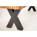 Industriální moderní lavice Steele Craft z masivního mangového dřeva hnědé barvy as černýma zkříženýma nohama 160cm