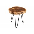 Industriální kulatý příruční stolek Terra z masivního akáciového dřeva s černýma nohama z kovu 40cm