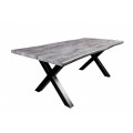 Industriální jídelní stůl Garret ze dřeva v provedení divoký dub šedé barvy as černýma nohama 180 cm