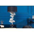 Designová art deco stolní lampa Ginko stříbrné barvy z kovu s černým kulatým stínítkem 70cm