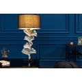 Designová art deco stolní lampa Ginko stříbrné barvy z kovu s černým kulatým stínítkem 70cm