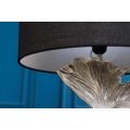 Designová art deco stolní lampa Ginko stříbrné barvy z kovu s černým kulatým stínítkem 70cm