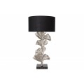 Designová art deco stolní lampa Ginko stříbrné barvy z kovu s černým kulatým stínítkem 70cm