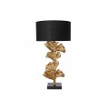 Glamour art deco stolní lampa Ginko zlaté barvy s černým kulatým stínítkem 70cm