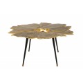 Art deco konferenční stolek Ginko zlaté barvy ve tvaru listů s černými nožičkami z kovu 90cm