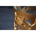 Art deco glamour zlat&yacute; př&iacute;ručn&iacute; stolek Ginko zlat&eacute; barvy z kovu s kulatou skleněnou deskou 47cm