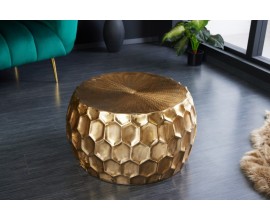 Designový orientální konferenční stolek Himare kulatého tvaru zlaté barvy z kovu 70cm