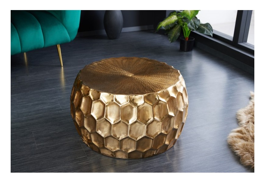 Luxusní zlatý konferenční stolek Himare v orientálním stylu s kulatou kovovou konstrukcí