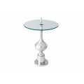 Designový příruční stolek Marietta s kulatou skleněnou vrchní deskou a ozdobnou stříbrnou podstavou 65cm