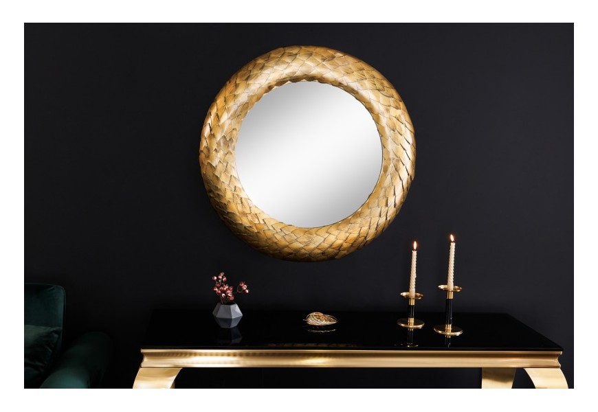 Luxusní antické nástěnné zrcadlo Rammstein se zlatým kovovým rýmem s jemným zdobením
