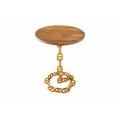Designový kulatý příruční stolek Belime Gold s ozdobnou zlatou konstrukcí z kovu a mangovou vrchní deskou 54cm
