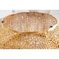 Art deco konferenční stolek Hoja kulatého tvaru s hnědou vrchní dřevěnou deskou a zlatou podstavou 80cm