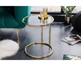 Art deco příruční stolek Gabriell v kovovém zlatém provedení kulatého tvaru se skleněnou deskou 55cm