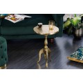 Designový glamour příruční stolek Saphir zlaté barvy z kovu s kulatou vrchní deskou a třemi ozdobnými nožičkami