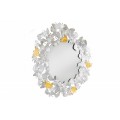 Designové glamour nástěnné zrcadlo Ginko s ozdobným kovovým rámem z listů ginka stříbrné barvy 95cm