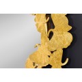 Glamour kulaté nástěnné zrcadlo Ginko ve zlatém provedení s ozdobným kovovým rámem z listů jinanu 70cm