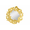 Glamour kulaté nástěnné zrcadlo Ginko ve zlatém provedení s ozdobným kovovým rámem z listů jinanu 70cm