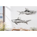 Designový set dvou nástěnných sošek žralok Perry z kovové slitiny ve stříbrné barvě