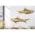 Designová zlatá nástěnná dekorace žralok Perry dvou sošek žraloků z kovu