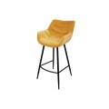 Industriální designová barová židle Kotor ve žlutém provedení se sametovým potahem a černou kovovou konstrukcí 105cm