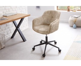 Designová kancelářská židle Tapiq s nastavitelnou výškou, černou konstrukcí a béžovým potahem na kolečkách