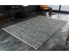 Moderní obdélníkový koberec Mare z modrých kožených a konopných vláken