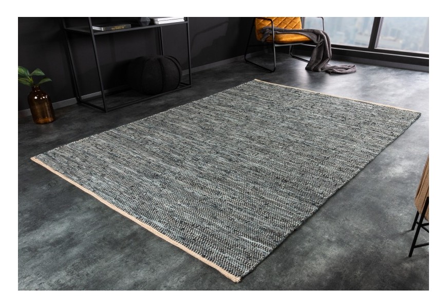 Moderní obdélníkový koberec Mare z modrých kožených a konopných vláken