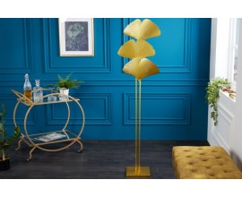 Designová glamour stojací lampa Ginko zlaté barvy z kovu s ozdobnými listy jinanu 160cm