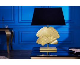 Designová glamour stolní lampa Ginko se zlatou kovovou podstavou a kulatým černým stínítkem 60cm