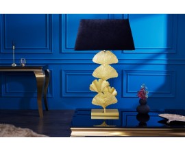 Designová art deco stolní lampa Ginko zlaté barvy z kovu s černým textilním stínítkem