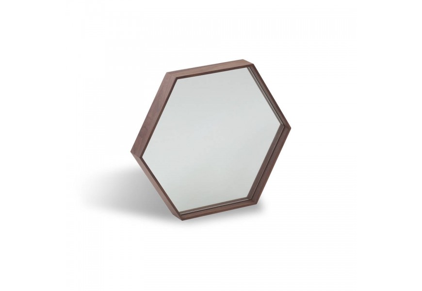 Luxusní šestihranné zrcadlo Vita Naturale v moderním stylu s dřevěným rámem z ořechové dýhy