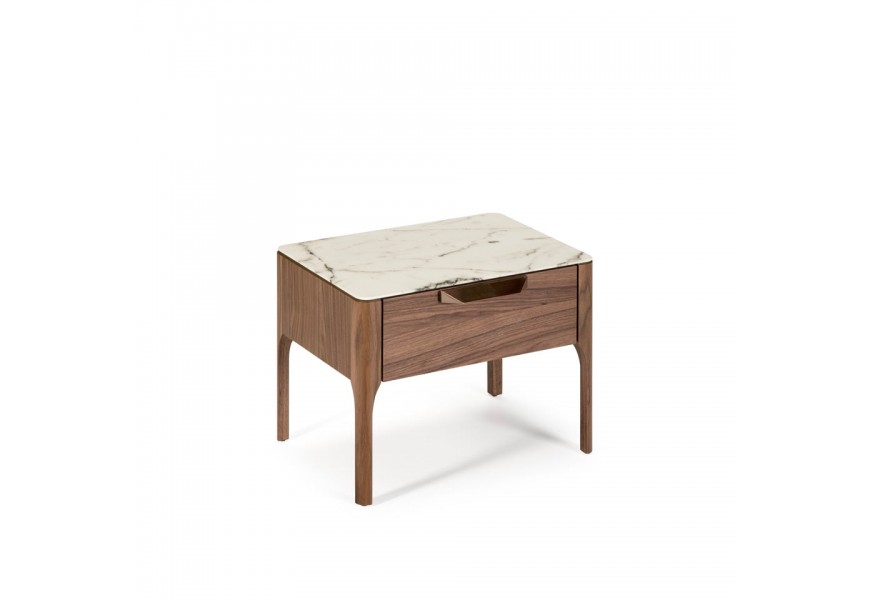 Moderní noční stolek Vita Naturale z ořechového dřeva s vrchní deskou s mramorovým designem