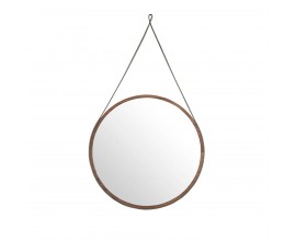 Moderní kulaté závěsné zrcadlo Vita Naturale s dřevěným rámem v hnědé barvě