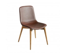 Moderní židle židle Vita Naturale s hnědým čalouněním z ekokůže a konstrukcí z jasanového dřeva