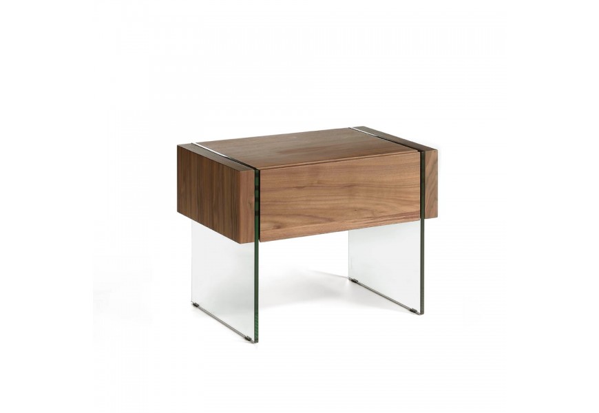 Luxusní noční stolek Vita Naturale ze dřeva s nožičkami z tvrzeného skla