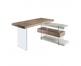 Moderní kancelářský stůl Vita Naturale ze skla s dřevěnými deskami 140cm