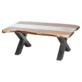 Obdélníkový konferenční stolek Live Edge v industriálním stylu z akáciového hnědého dřeva s přirozenou kresbou dřeva na černých kovových nožičkách