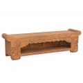 Rustikální lavice Merida hnědé barvy z masivního teakového dřeva s vyřezávaným ornamentálním zdobením