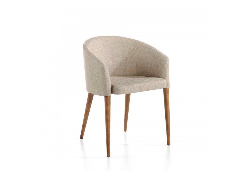 Designová jídelní židle Vita Naturale krémová s textilním čalouněním a nožičkami z masivního dřeva