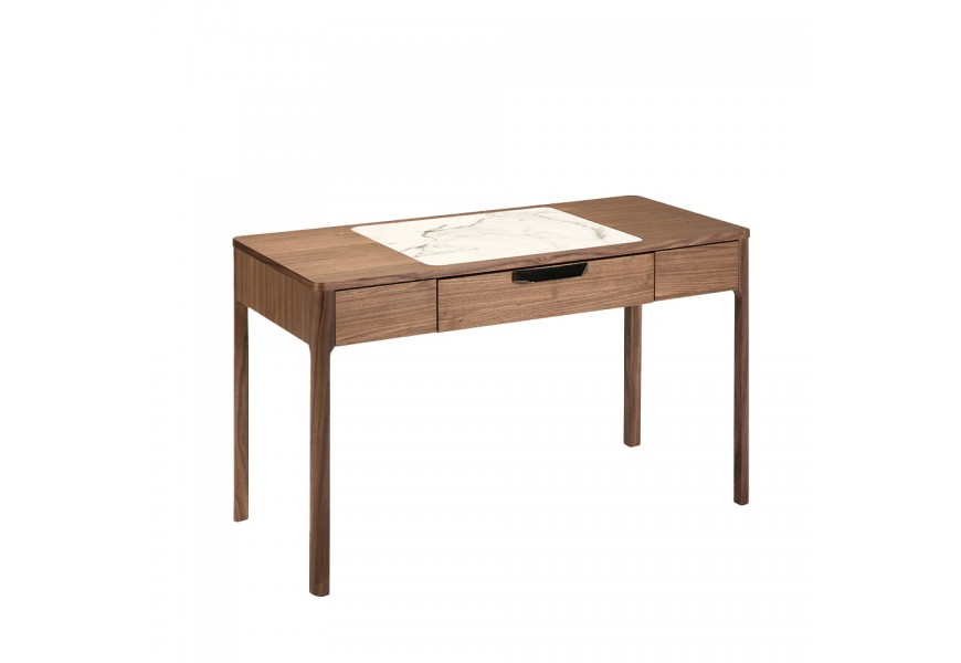 Moderní psací stolek Vita Naturale z dýhovaného dřeva s mramorovým detailem přírodně hnědý