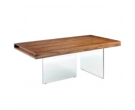 Luxusní jídelní stůl Vita Naturale ze dřeva s nožičkami z tvrzeného skla obdélníkový hnědý
